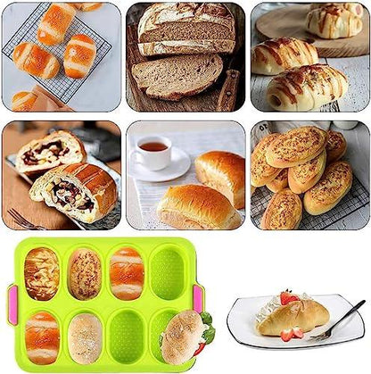 Set of 4 Silicone Baguette Pan with gloves brush Mini Baguette Baking Tray Silicone Loaf Pan NonStick Silicone French Bread Baking Mould Easy Clean DIY 8 Loave Baguette Mold Loaf Pan (Dark gray) - CookCave