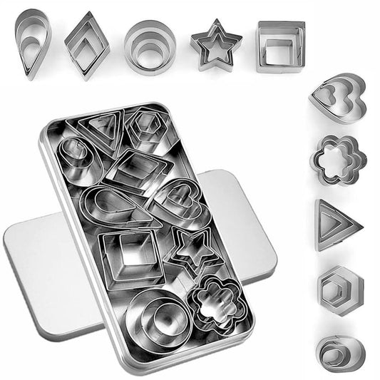 30Pcs Mini Cookie Cutter Set with Box, Small Stainless Steel Veggie Cutters, Polymer Clay Cutters for Kids, Geometric Set for Biscuit Cutter, Tiny Fruit Cutter - CookCave