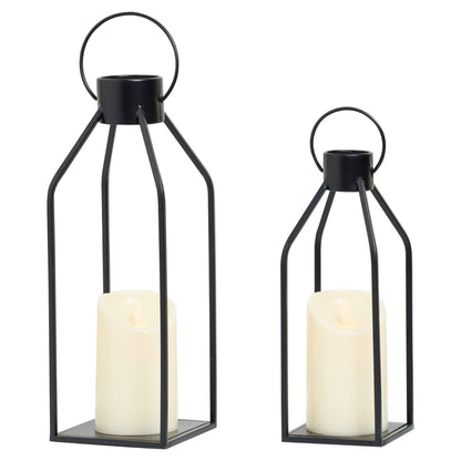 HPC Decor Modern Farmhouse Lantern Decor- Black Metal Candle Lanterns for Christmas- Lanterns Decorative w/Timer Flickering Candles for Living Room,Home,Indoor, Outdoor,Table,Fireplace Mantle Decor - CookCave