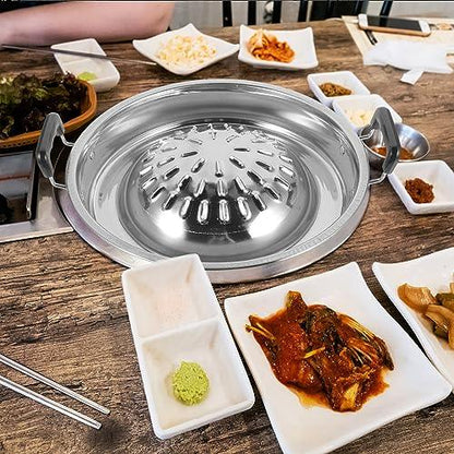 ABOOFAN Thai Korean BBQ Grill Pan Stainless Steel Barbecue Grill Topper Camping BBQ Pan for Shabu Vegetable Egg Pork Beef Meat Garlic Korean Cookware Silver - CookCave