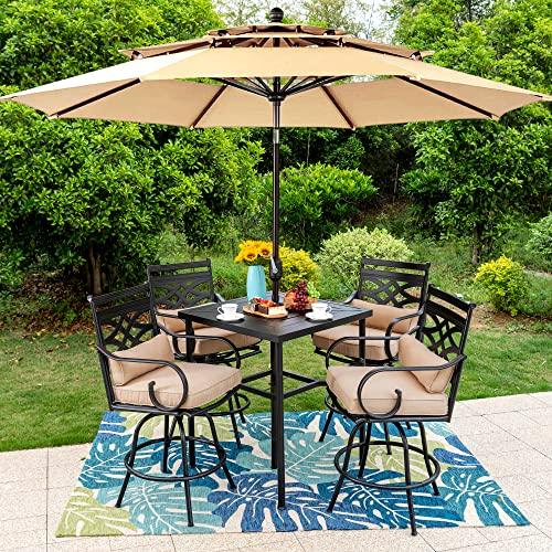 PHI VILLA Outdoor Swivel Bar Stools Set of 2, Metal Tall Patio Bar Height Chairs, Strong and Heavy Duty Outdoor Counter Height Bar Stools with Cushion and Pillow, Max Load Bearing up to 300 Lbs - CookCave