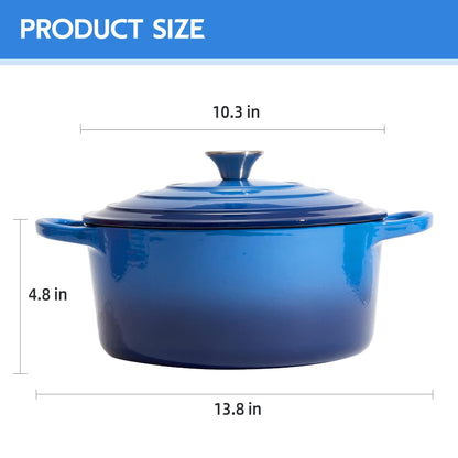 6 Quart Enameled Cast Iron Dutch Oven with Lid - Big Dual Handles - Oven Safe up to 500°F - Classic Round Pot for Versatile Cooking Blue - CookCave