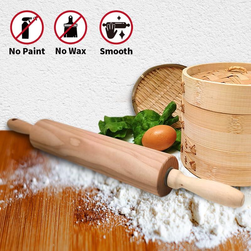 Rolling Pin for Baking, 17.1-Inch, Made of Natural Solid Wood, No paint No wax, by LANHUTHS - CookCave