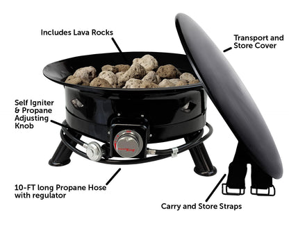 Flame King Smokeless Propane Fire Pit, 24-inch Portable Firebowl, 58K BTU with Propane Grip Scale, Self Igniter, Cover, & Carry Straps for RV, Camping, & Outdoor Living - CookCave