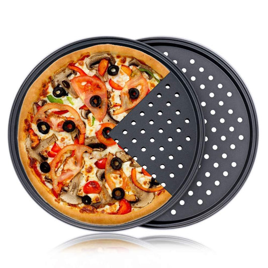 Destinymd Pizza Pan With Holes, 2 Pack Carbon Steel Perforated Non-Stick Tray Tool Crispy 12inch Round for Home Kitchen, Dark Gray - CookCave