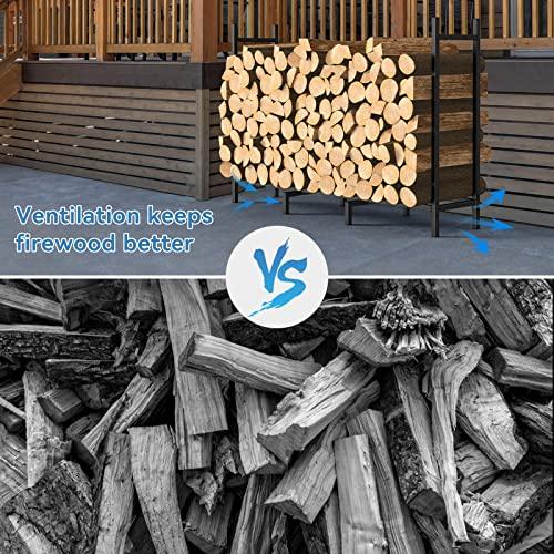 NANANARDOSO 4ft Firewood Rack Outdoor Fire wood Holder for Fireplace Wood Storage, Bottom Widening, Heavy Duty Fire Log Stacker Stand for Indoor Fireplace Metal Lumber Storage Carrier Organizer - CookCave