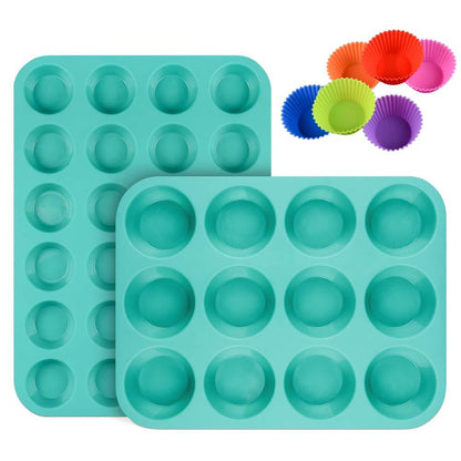 CAKETIME Silicone Muffin Pan Cupcake Set - Mini 24 Cups and Regular 12 Cups Muffin Tin, Nonstick BPA Free Food Grade Silicone Molds with 12 Silicone Baking Cups - CookCave