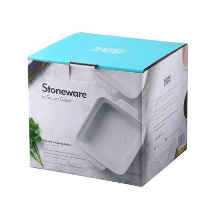 Souper Cubes Stoneware - 5" Square Baking Dish - Ceramic Baking Pan Set - Kitchen Essentials and Bakeware - Set of 2 - White - CookCave