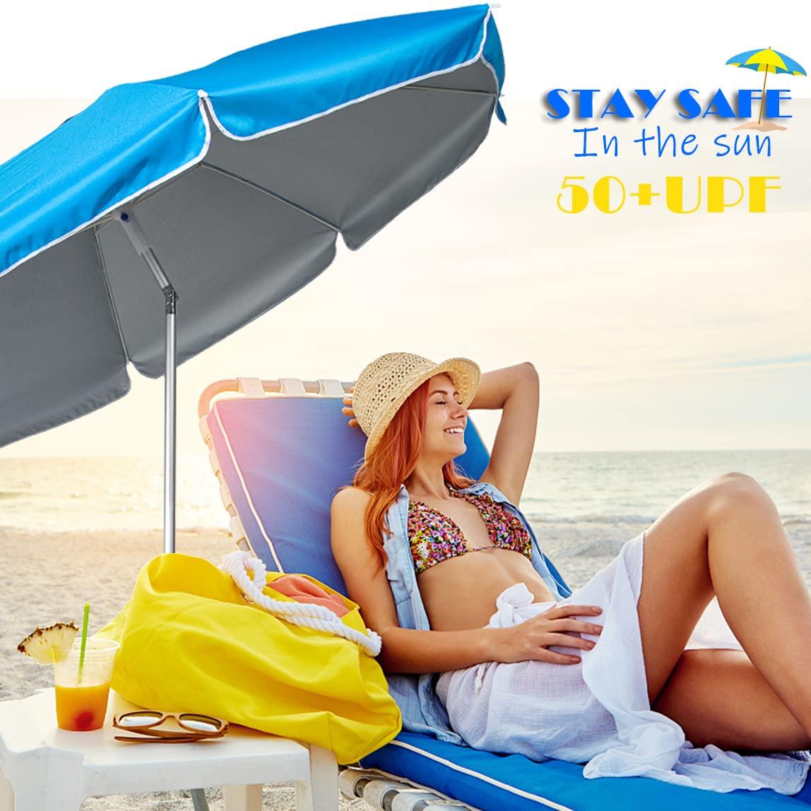 Snail 7.2' Portable Beach Umbrella with Sand Anchor, Tilt Aluminum Pole, Air Vent & Carry Bag, Upgrade UV Protection Sunshade Umbrella with Sliver Coating for Outdoor Beach Pool, Light Blue - CookCave