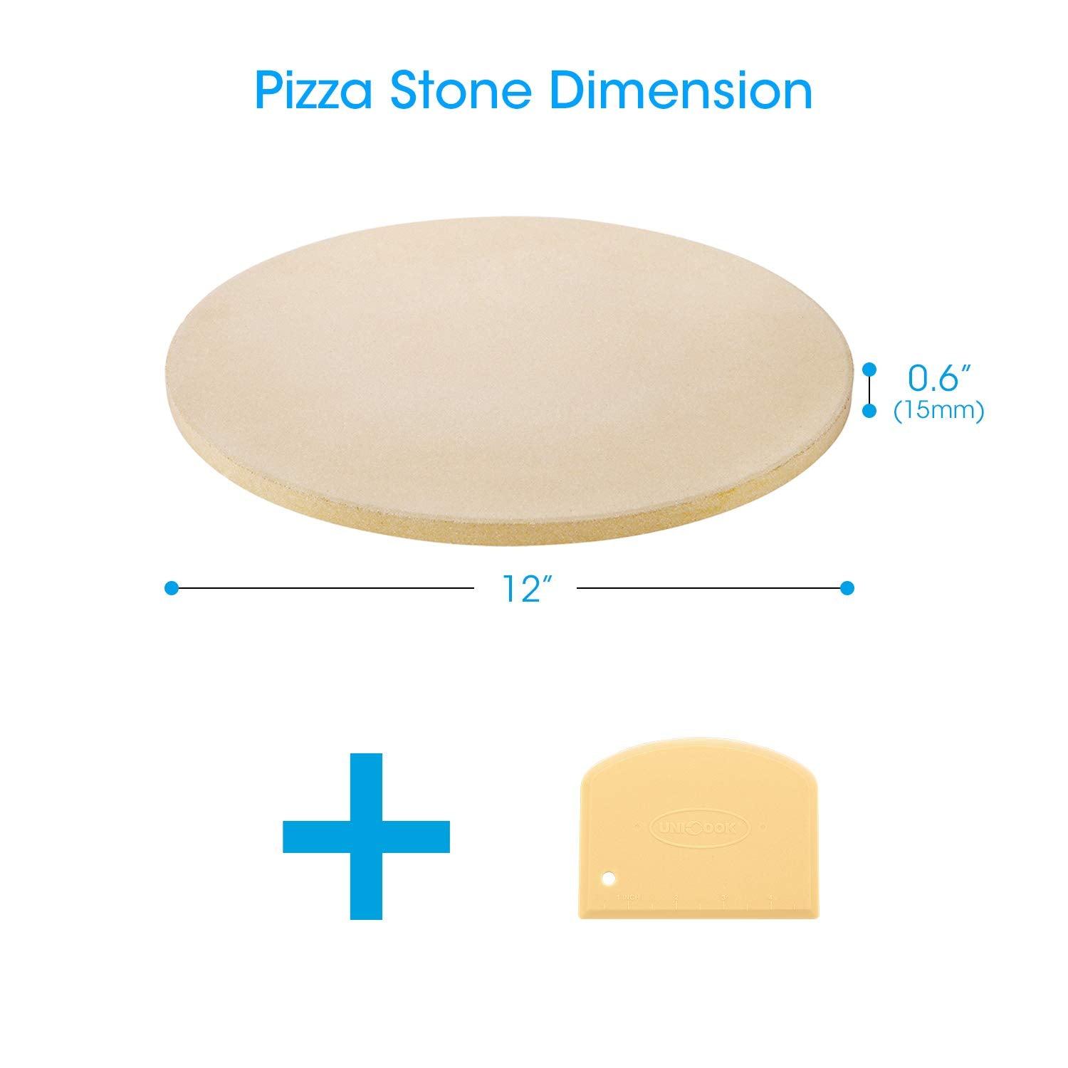 Unicook 12 Inch Round Pizza Stone, Heavy Duty Cordierite Pizza Grilling Stone, Bread Baking Stone for RV Oven, Grill and Toaster Oven, Ideal for Baking Crisp Crust Pizza, Bread, Cookies and More - CookCave
