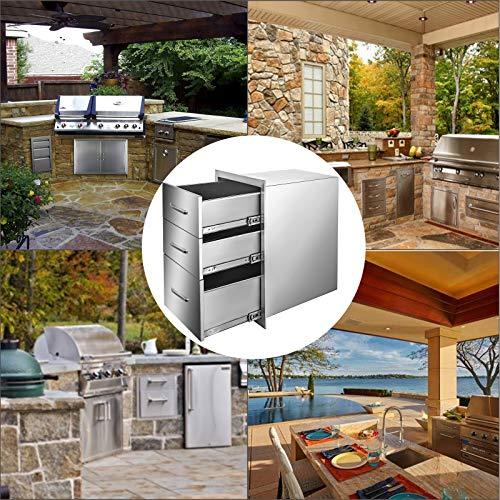 Mophorn 18x23 Inch Outdoor Kitchen Stainless Steel Triple Access BBQ Drawers with Chrome Handle, 18 x23 x 23 Inch - CookCave