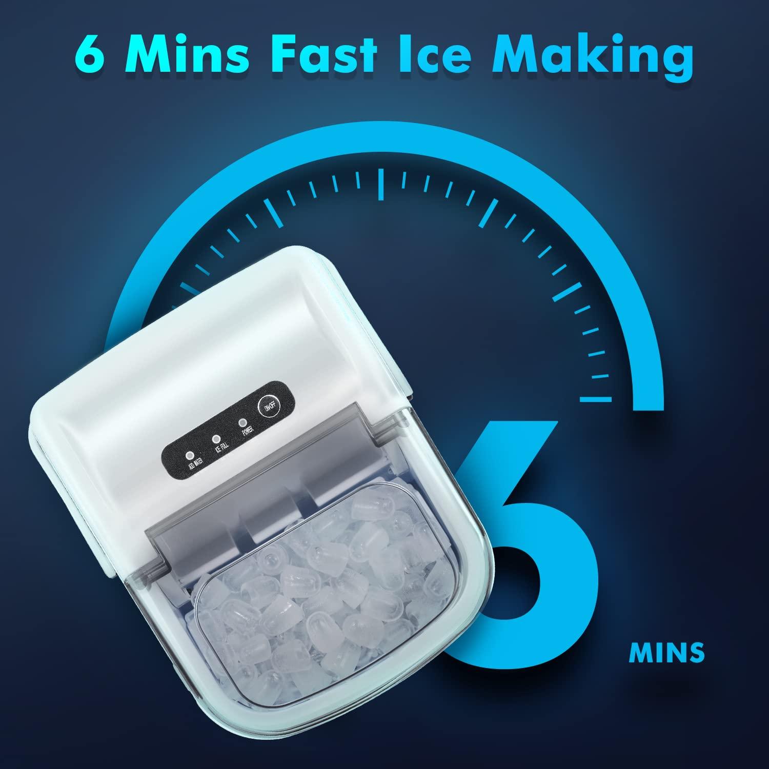 Ice Makers Countertop with Self-Cleaning, 26.5Lbs/24Hrs, 9 Cubes Ice Ready in 6 Mins, Portable Ice Maker with Ice Scoop/Basket for Home/Kitchen/Office/Bar, White(with Handle) - CookCave