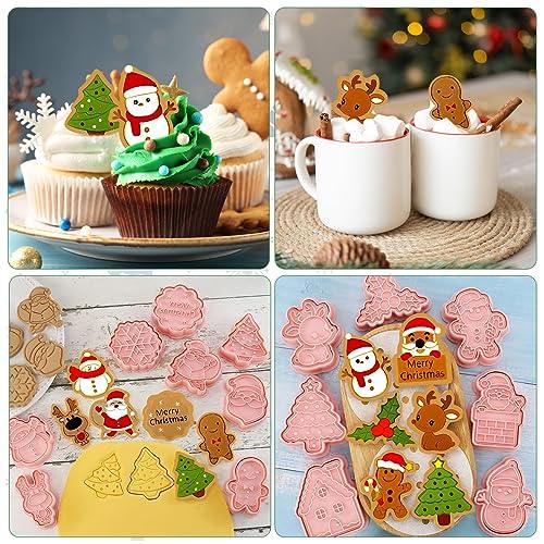 Jspupifip 16 Pack Christmas Cookie Cutter Set, 3D Cookie Cutters for Baking Pink DIY Press Cookie Stamps Molds for Kids Gingerbread Man, Christmas Tree, Snowman, Santa, Snowflake, Merry Christmas - CookCave