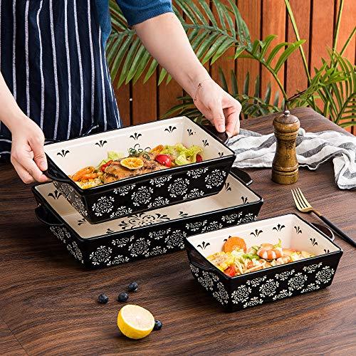 Original Heart Casserole Dish Ceramic Baking Pan 3pcs Bakeware Set Black Baking Dish for Oven 9x13 Baking Pan Casserole Dish Set Nonstick Baking Dishes for kitchen - CookCave