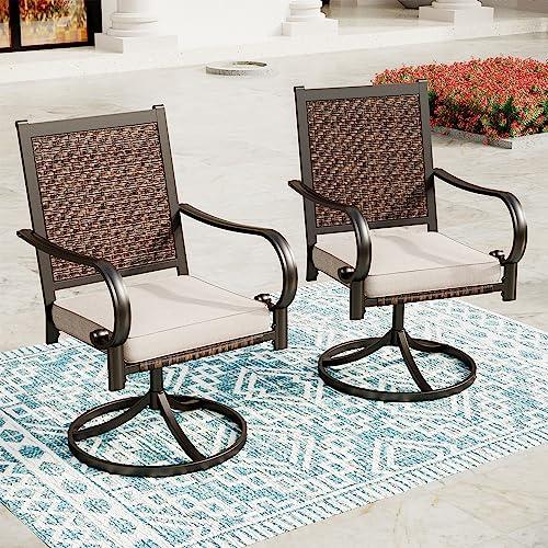 SUNSHINE VALLEY Wicker Patio Swivel Dining Chairs Set of 2, Outdoor Dining Chairs with All Weather Outside Rattan Chairs for Garden, Lawn, Backyard, Porch, Deck - CookCave