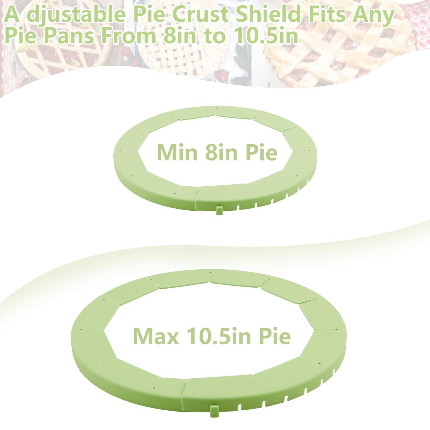 HOHUIGO Adjustable Pie Crust Shield Protector, Silicone Baking Pie Ring Pie Crust Cover, 2 Pack Edge Protector Pie Crust Tools Pie Saver Fits 8 inch -10.5 Inch Pie Plates - CookCave