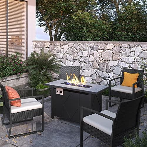 Yaheetech 43 inch Outdoor Propane Gas Fire Pit Table 50,000 BTU Auto-Ignition 2 in 1 Gas Firepit with Ceramic Tabletop, Steel Base, Glass Fire Stones and Water-Resistant Cover, CSA Certification - CookCave