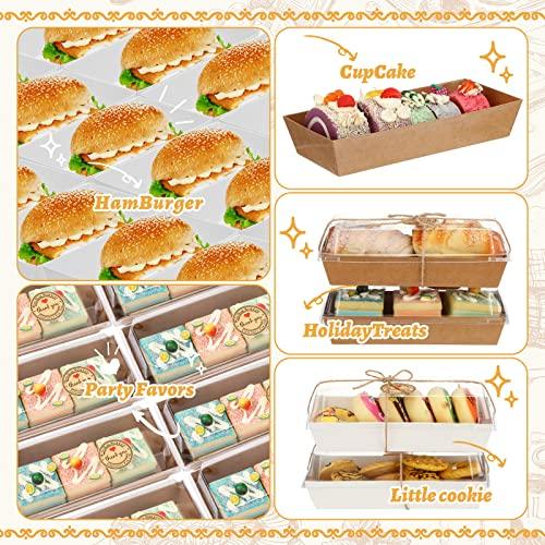Inbagi Charcuterie Boxes with Clear Lids,100 Pack Paper Rectangle Disposable Sandwich Boxes, Cookie Boxes, Bakery Bread Boxes for Cookies Desserts Mini Cakes Packaging(Brown, White) - CookCave