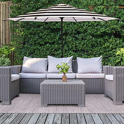 Abba Patio 9ft Patio Umbrella Market Outdoor Table Umbrella with Push Button Tilt and Crank, 8 Ribs, UV Protection, Black & White Stripe - CookCave