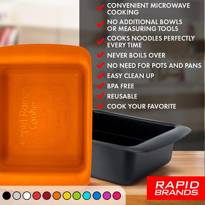 Rapid Ramen Cooker - Microwave Ramen in 3 Minutes - BPA Free and Dishwasher Safe | Perfect for Dorm, Small Kitchen, or Office (2-Pack,Black) - CookCave