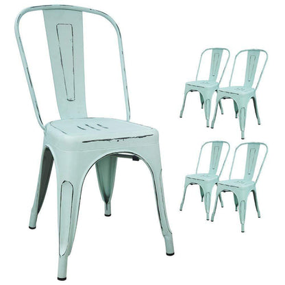 Devoko Metal Indoor-Outdoor Chairs Distressed Style Kitchen Dining Chairs Stackable Side Chairs with Back Set of 4 (Blue) - CookCave