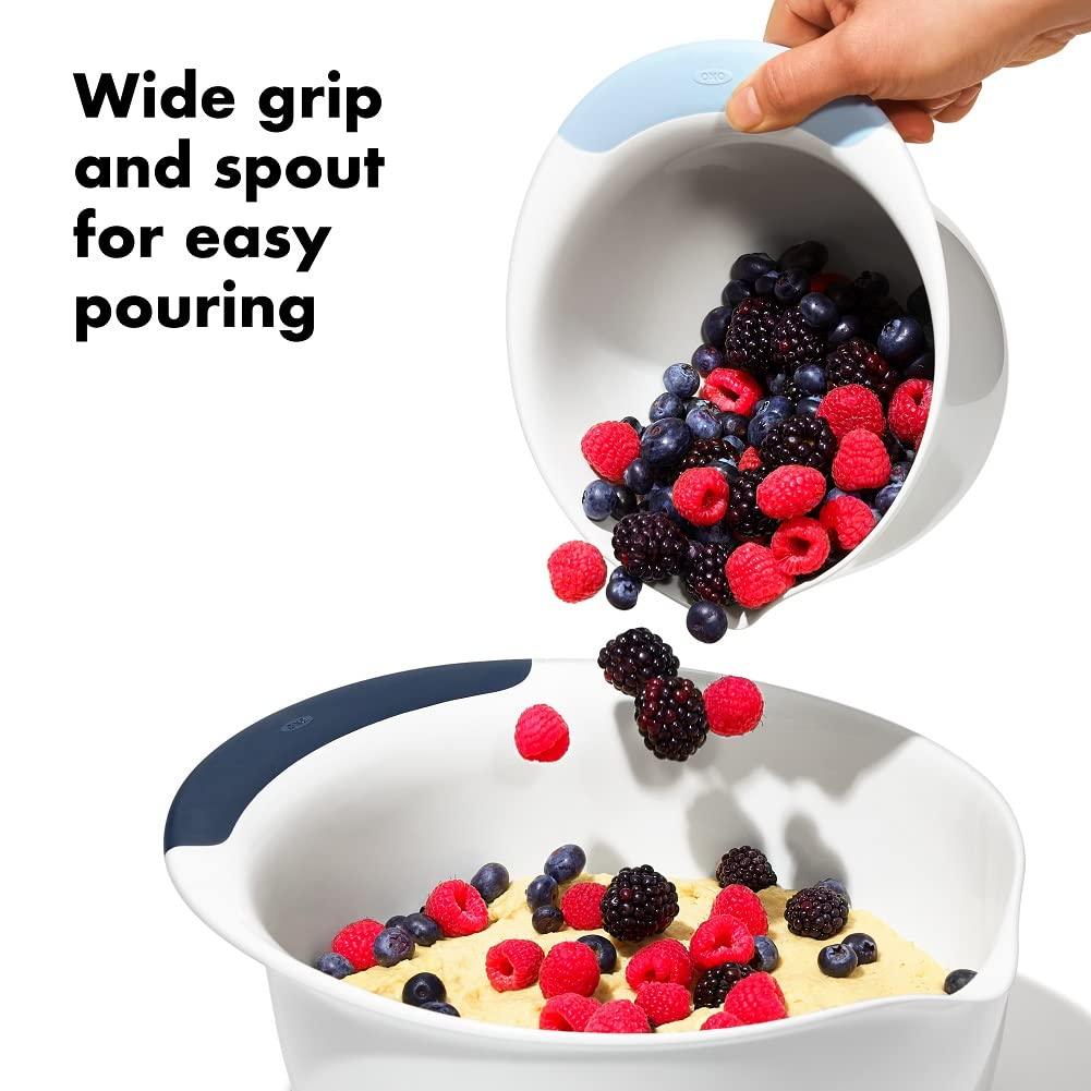 OXO,plastic Good Grips 3-Piece Mixing Bowl Set – Blueberry, Jam & Seltzer Handles,4.7 LITERS, Large - CookCave