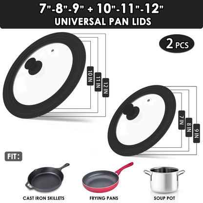 GDDGCUO Universal Pan Lids, Silicone Pot lids for Pots, Pans & Skillets, Fits 10", 11" & 12" Diameter, 7", 8" & 9" Diameter Cookware, 2 Pcs Frying Pan lids, Dishwasher Safe - CookCave