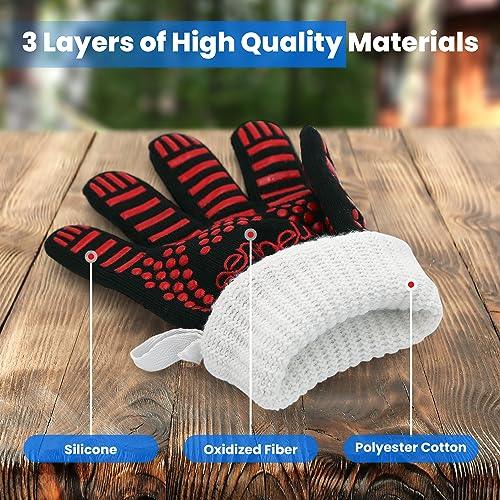 SereneLife Extreme Heat Resistant Grill Gloves, 14'' Food Grade Kitchen Oven Mitts, Universal Size Silicone Non-Slip Cooking Gloves for Barbecue, Extreme Heat Resistant Up to 800 Degree Celsius - CookCave