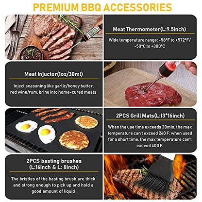 34Pcs BBQ Grill Accessories Tools Set, 16 Inches Stainless Steel Grilling Tools with Carry Bag, Thermometer, Grill Mats for Camping/Backyard Barbecue, Grill Tools Set for Men Women - CookCave