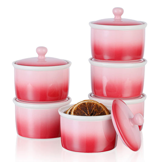 8oz Porcelain Ramekins with Lid, Candiicap Souffle Dishes Bowls with Lid for Baking, Pudding, Creme Brulee, Custard Cups, Serving Dip, Oven, Microwave and Dishwasher Safe (8oz,Sakura Pink) - CookCave