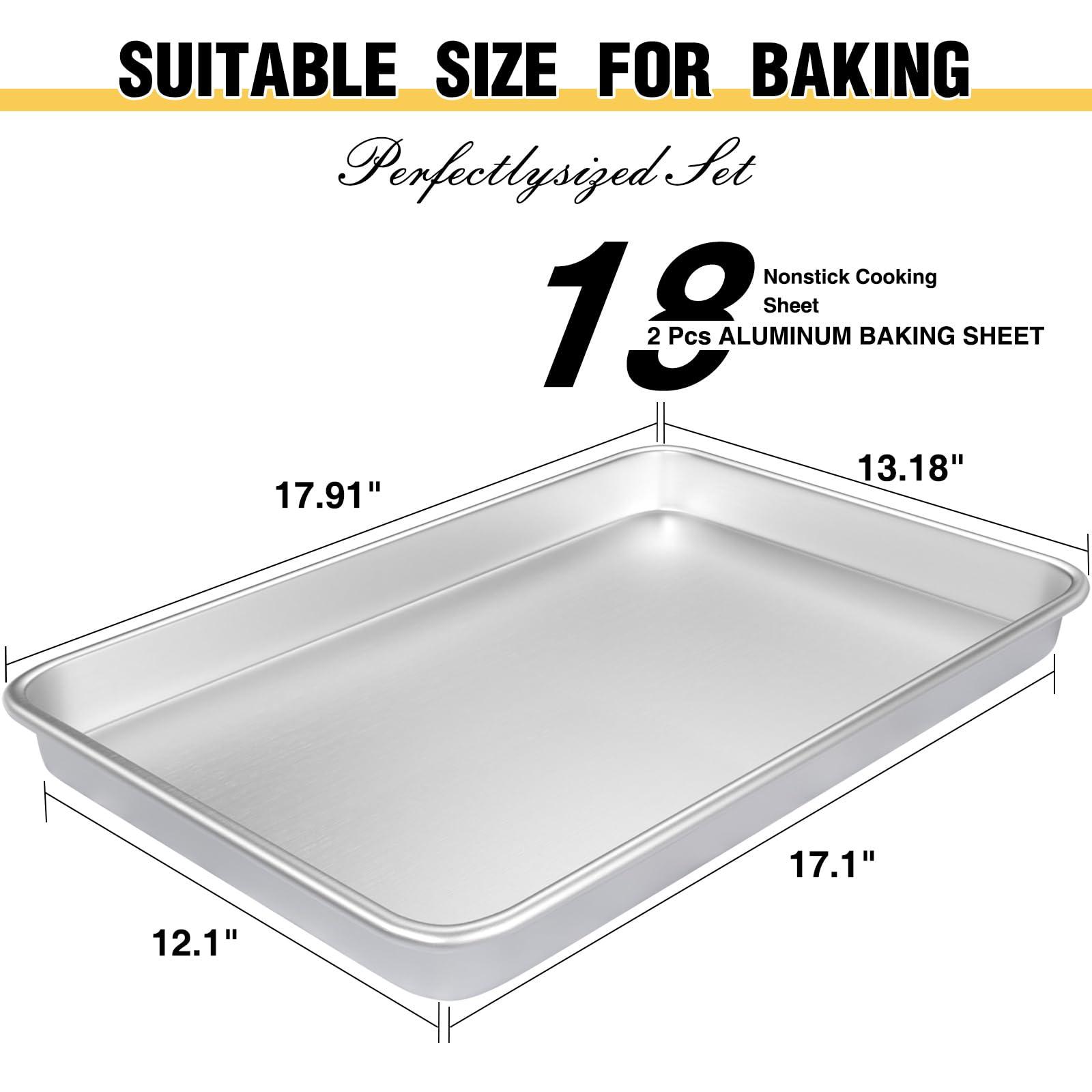 Commercial Quality Baking Sheet Pan Set, Natural Aluminum Cookie Sheet, Umite Chef Warp Resistant Nonstick Baker's Half Sheet Pan, Large Thick Cookie Tray Pans for Baking, Roasting(2 Pack, 18X13Inch) - CookCave