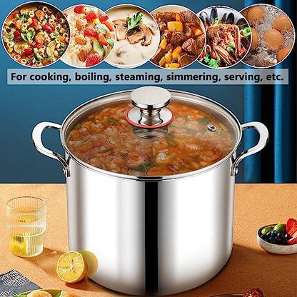P&P CHEF 12 Quart Stainless Steel Stockpot with Glass Lid, Extra Large Stock Cooking Pot Cookware for Induction Gas Electric Stoves, Visible Lid & Measuring Markings, Heavy Duty & Dishwasher Safe - CookCave