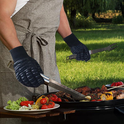 Grill Gloves, BBQ Gloves 1472°F Heat Resistant Fireproof Gloves, Kitchen Non-Slip Silicone Oven Mitt, Safe Hot Protection Extra Long Gloves for Grilling Cooking Barbecue Outdoor Camping Smoker - CookCave