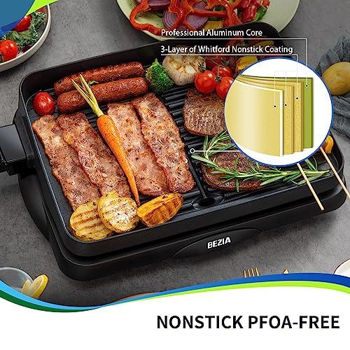 Indoor Grill Electric Korean BBQ Grill Nonstick, Removable Griddle Contact Grilling with Smart 5-Heat Temp Controller, kbbq Fast Heat Up Family Size 14 inch Tabletop Plate PFOA-Free, 1500W Black - CookCave