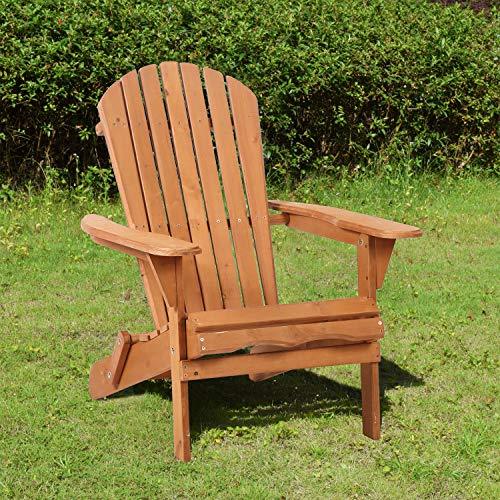 Adirondack Chair,Folding Wooden Lounger Chair，All-Weather Chair for Fire Pit/Garden/Fish with 250lbs Duty Rating，Natural - CookCave