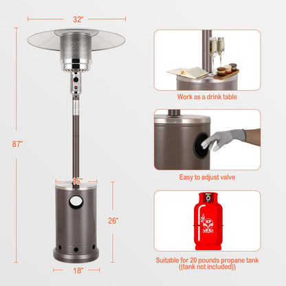 Hykolity 50,000 BTU Propane Patio Heater, Stainless Steel Burner, Triple Protection System, Wheels, Outdoor Heaters for Patio, Garden, Commercial and Residential, Brown - CookCave