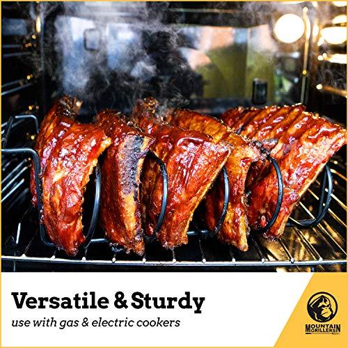 MOUNTAIN GRILLERS BBQ Rib Racks for Smoking, Gas Smoker or Charcoal Grill, Sturdy & Non Stick Standing for gas grill, bbq grill, Holds Up to 5 Baby Back Ribs, Grilling & Barbecue Gifts for Men Black - CookCave