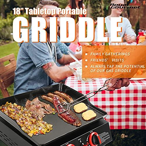 Royal Gourmet PD1203A 18-Inch 2-Burner Portable Tabletop Griddle, 16,000 BTU Propane Gas Grill for Patio, Deck, Backyard, Tailgating, Camping and Picnic, Black - CookCave