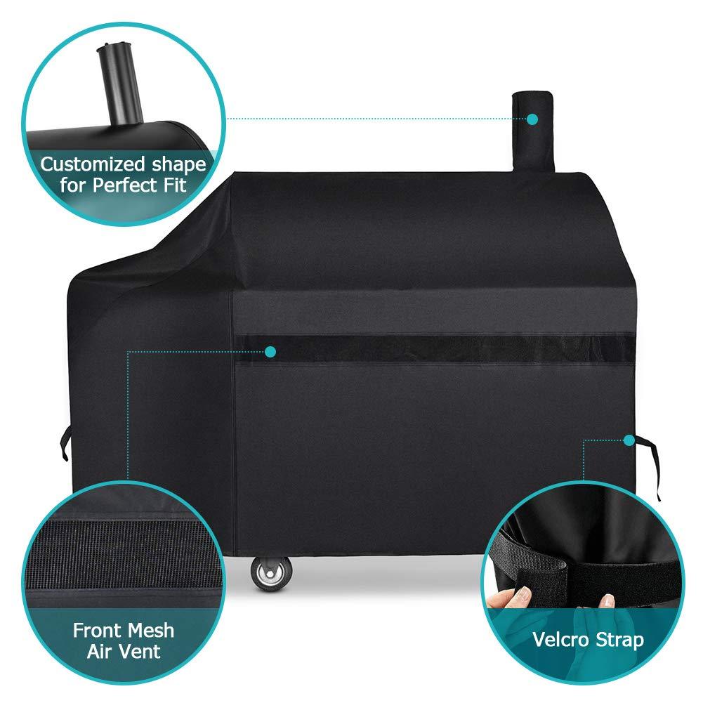 NEXCOVER Offset Smoker Cover - 60 Inch Waterproof Charcoal Grill Cover, Outdoor Heavy Duty BBQ Cover, Rip Resistant Smokestack Barbecue Cover for Brinkmann Char-Broil Weber Nexgrill, Black. - CookCave