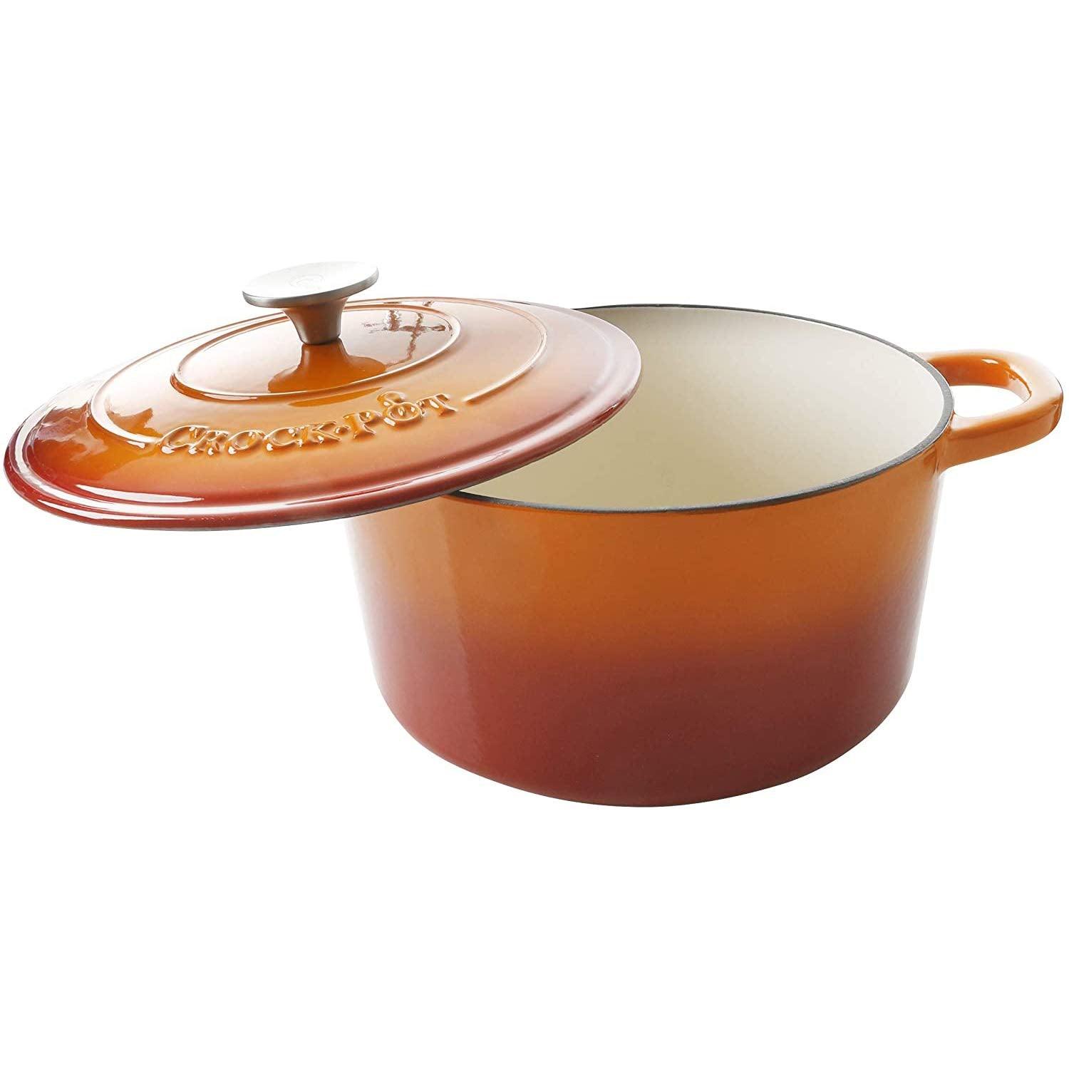 Crock-Pot Artisan Round Enameled Cast Iron Dutch Oven, 5-Quart, Sunset Orange - CookCave