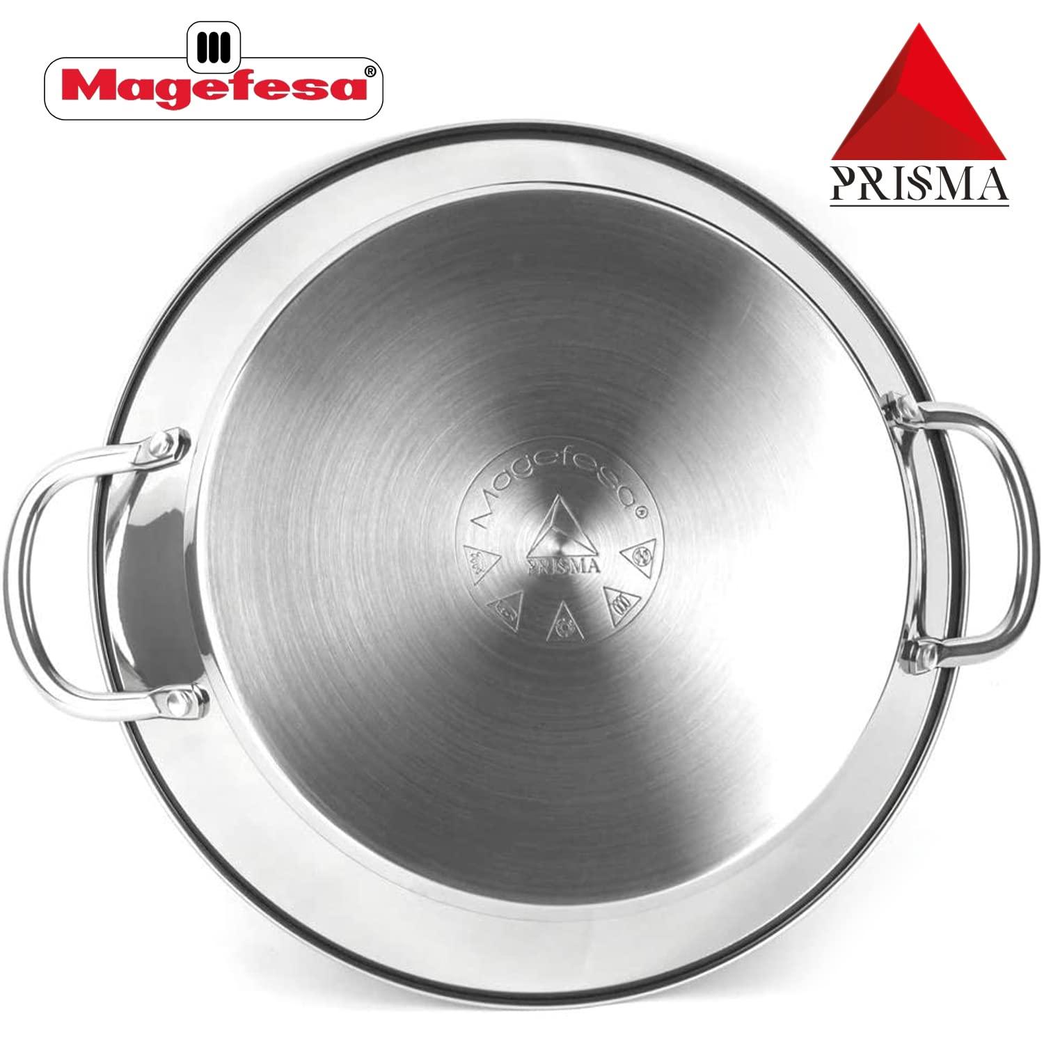 MAGEFESA Prisma – 13.4 inches Paella pan, made of 18/10 stainless steel, triple layer non-stick, for all types of kitchens, INDUCTION, dishwasher and oven safe up to 392ºF - CookCave