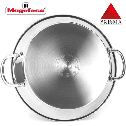 MAGEFESA Prisma – 13.4 inches Paella pan, made of 18/10 stainless steel, triple layer non-stick, for all types of kitchens, INDUCTION, dishwasher and oven safe up to 392ºF - CookCave