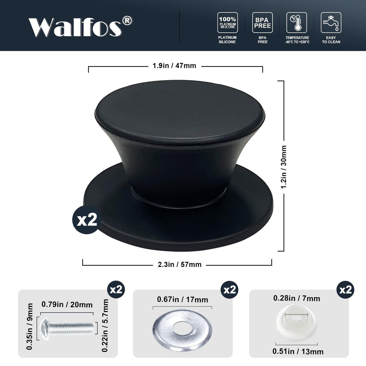 Walfos 2 Pack Universal Silicone Pot Lid Replacement Knob, Heat Resistant Pan Lid Holding Handles, Dishwasher Safe, BPA Free, Great for Slow Cookers, Skillets and Kitchen Cookware Covers - CookCave