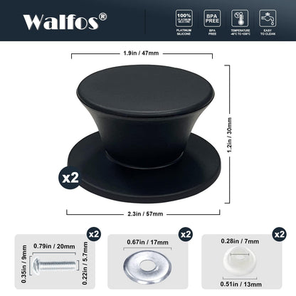 Walfos 2 Pack Universal Silicone Pot Lid Replacement Knob, Heat Resistant Pan Lid Holding Handles, Dishwasher Safe, BPA Free, Great for Slow Cookers, Skillets and Kitchen Cookware Covers - CookCave