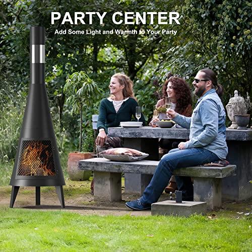 63 inch Tall Chiminea Outdoor Fireplace for Backyard and Patio - Wood Burning Rocket Fire Pit - CookCave