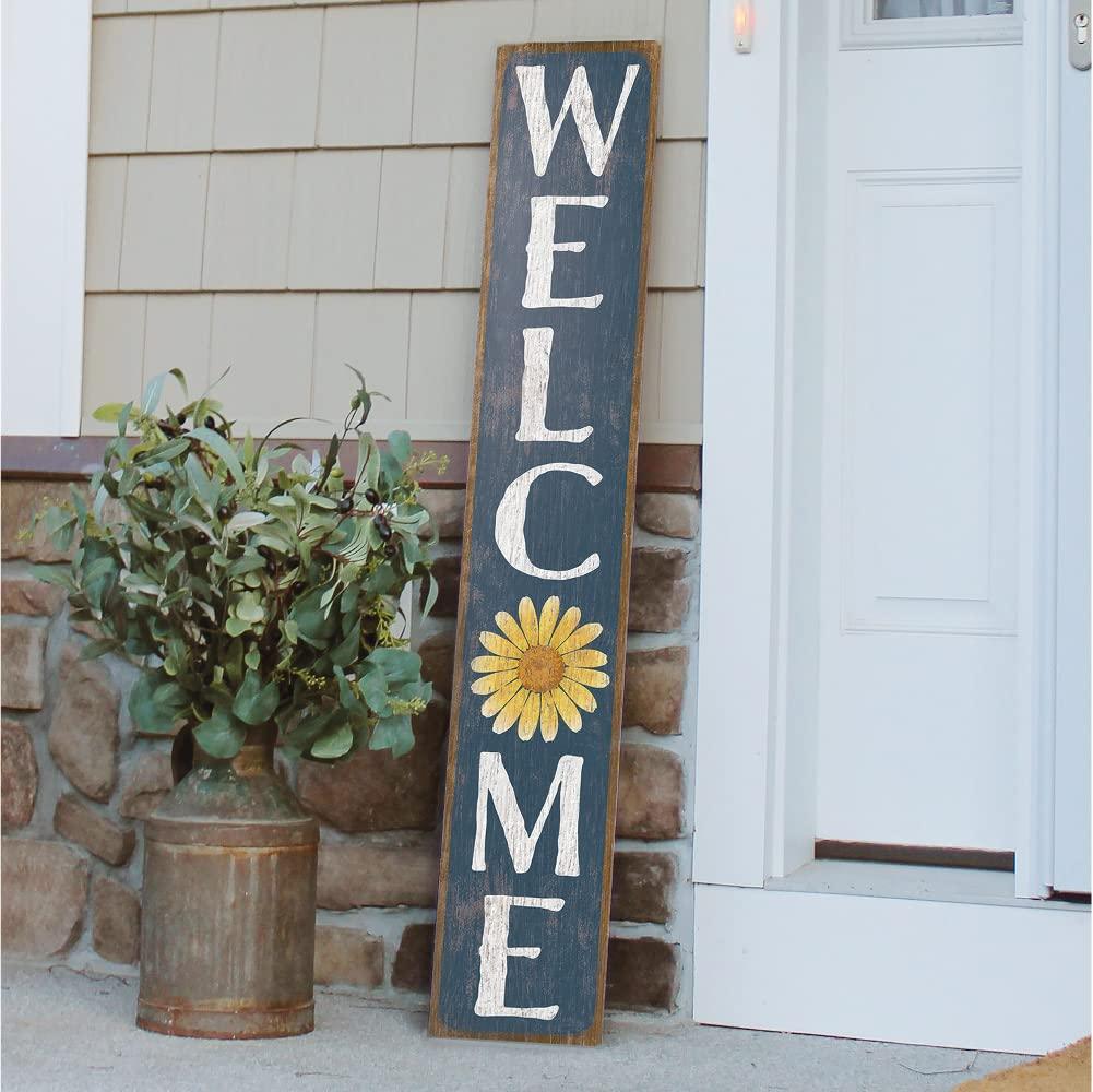 My Word! Welcome Yellow Daisy Porch Board Welcome Sign and Porch Leaner for Front Door Porch Deck Patio or Wall - Indoor Outdoor Spring Farmhouse Rustic Vertical Porch and Yard Decor – 8”x46.5” - CookCave