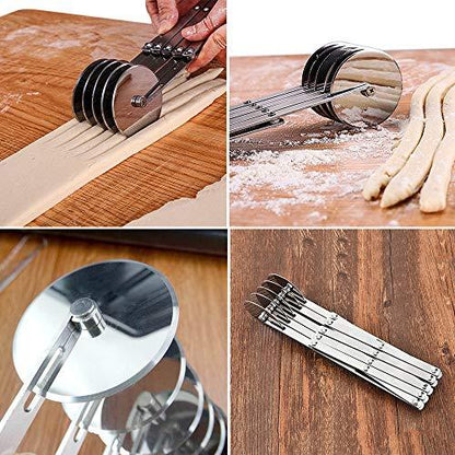 5 Wheel Pastry Cutter, Stainless Pizza Slicer, Expandable Pizza Slicer Multi-Round Pastry Knife Baking Cutter Roller Cookie Dough Cutter Divider - CookCave