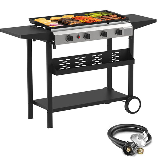 SKOK 4 Burner Gas Griddle-30 Inch Outdoor Propane Griddle-40000 BTU Propane Fuelled, Portable Flat Top Gas Grill Camping Griddle Station with Side Shelves for Kitchen, Outdoor BBQ, Camping - CookCave