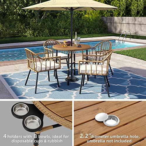 YITAHOME 5 Pieces Outdoor Patio Dining Table Chair Set,Wicker Patio Dining Set,Outdoor Rattan Dining Table Set for Patio, Backyard, Balcony, Garden (with Umbrella Hole) - CookCave