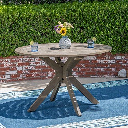 Christopher Knight Home Stanford Outdoor Round Acacia Wood Dining Table with X Base, Gray Finish - CookCave